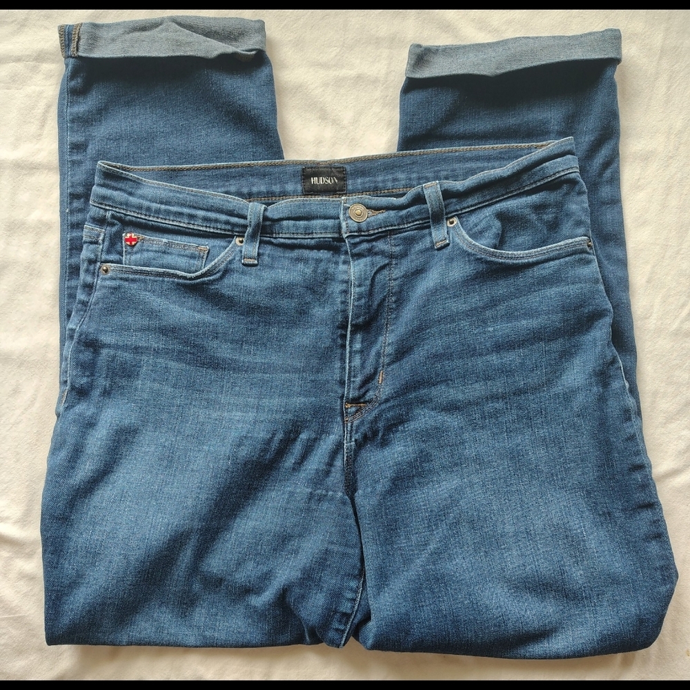 Hudson Natalie Cropped Folded Cuff Boyfriend Jeans Size 32 x 27